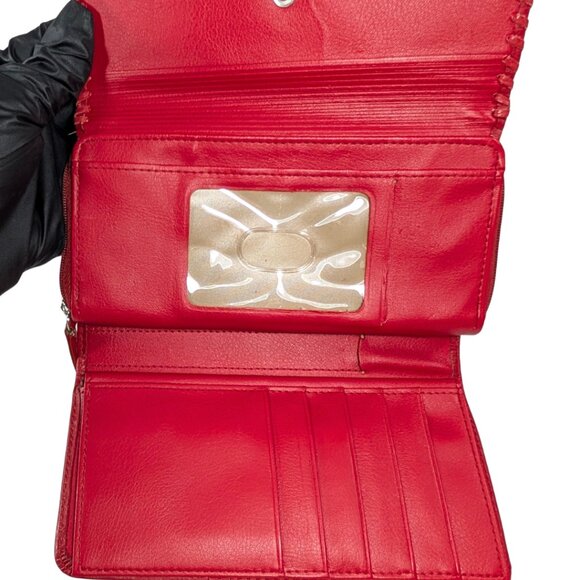 Buxton Red Pebbled Leather Whipstitch Long Zippy Continental Checkbook Wallet - Picture 8 of 10